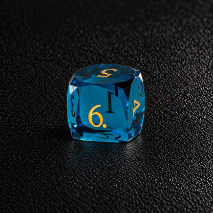 Azure Sun Sigil-Gemstone Dice Set – D6 close-up