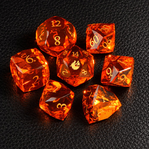 Ember Dragon Crest-Gemstone Dice Set – complete seven-piece set