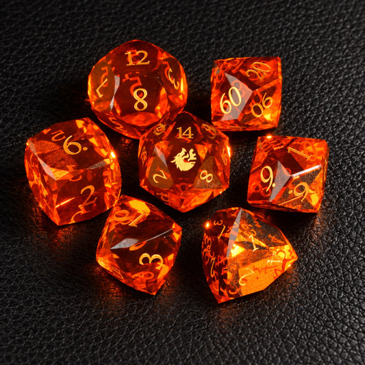 Ember Dragon Crest-Gemstone Dice Set – complete seven-piece set