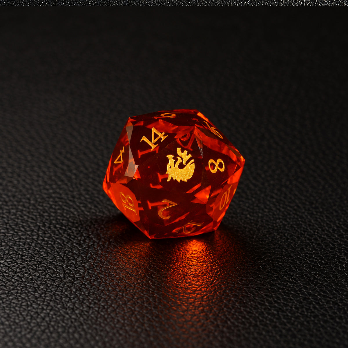 Ember Dragon Crest-Gemstone Dice Set – D20 close-up