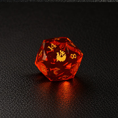 Ember Dragon Crest-Gemstone Dice Set – D20 close-up