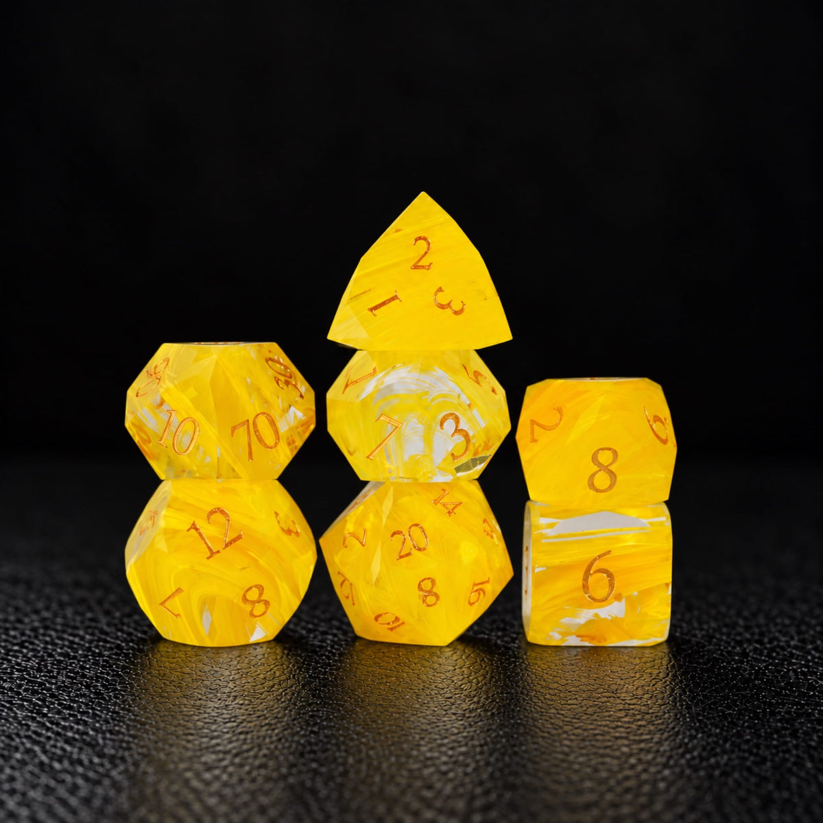 Solar Rift-Gemstone Dice Set - standing dice set