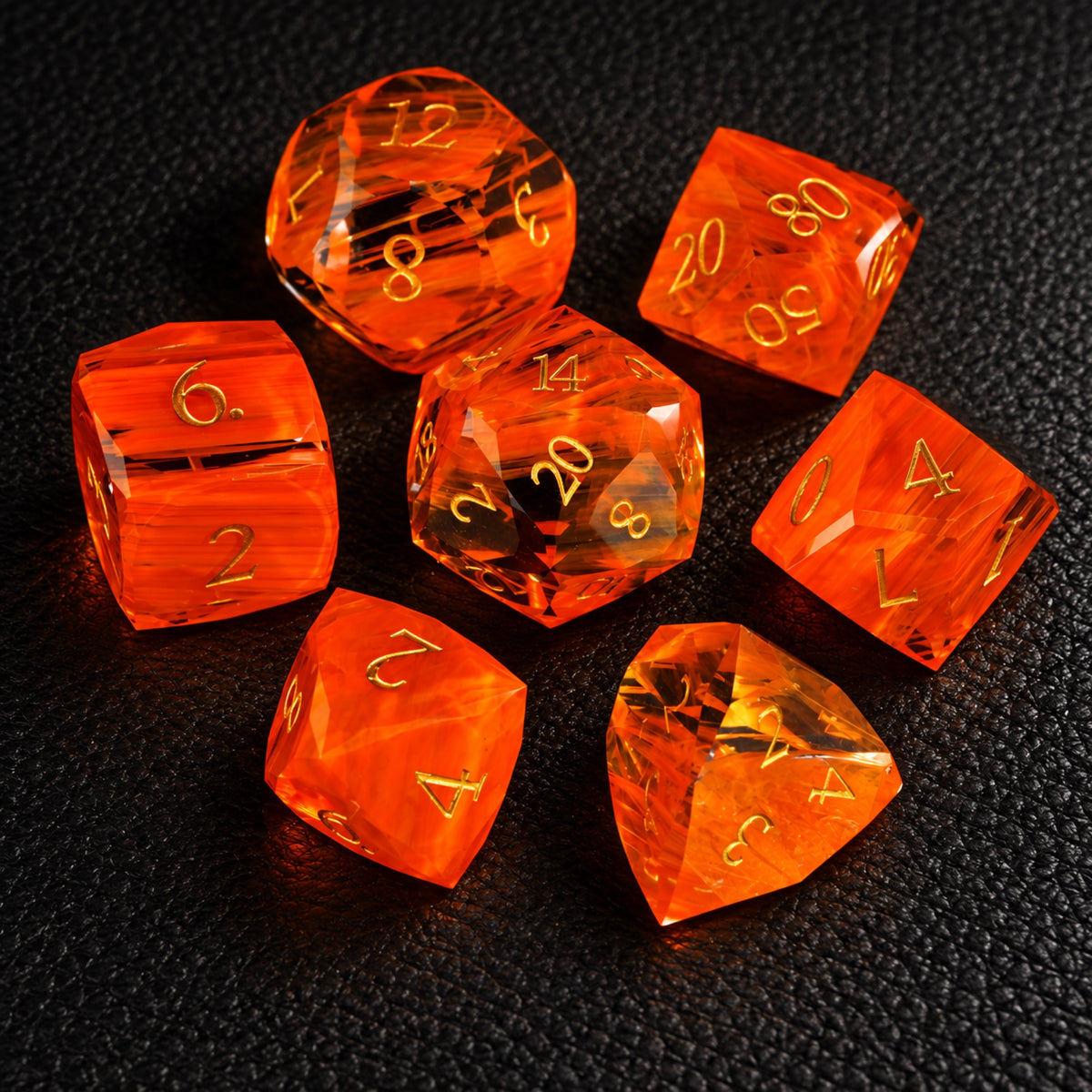 Aurora Ember Veil-Gemstone Dice Set – complete seven-piece set