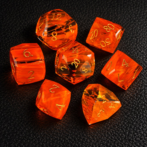 Aurora Ember Veil-Gemstone Dice Set – complete seven-piece set