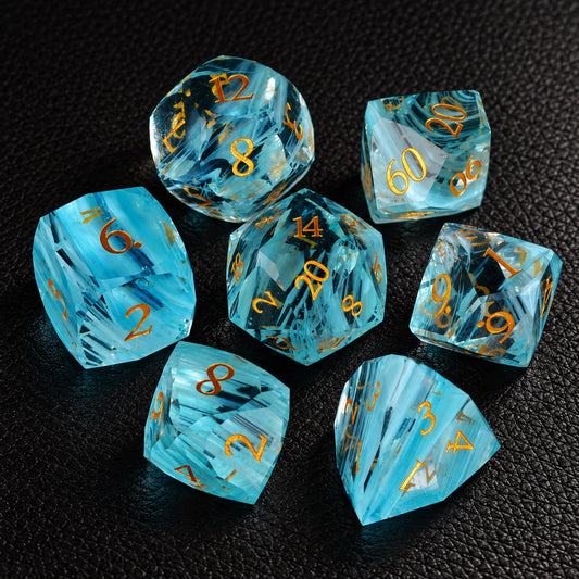 Phantom Tide Veil-Gemstone Dice Set – complete seven-piece set