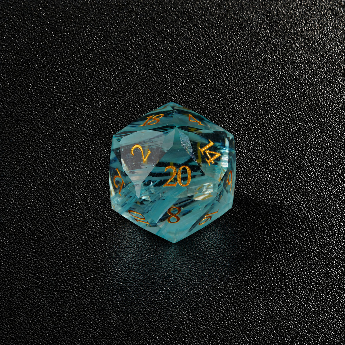 Phantom Tide Veil-Gemstone Dice Set – D20 close-up