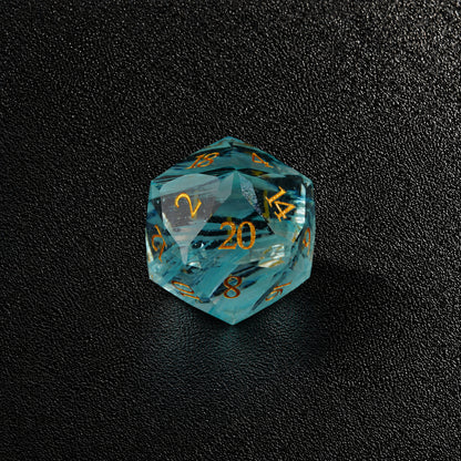 Phantom Tide Veil-Gemstone Dice Set – D20 close-up