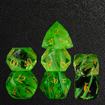 Verdant Aurora Grove-Gemstone Dice Set – standing polyhedral set