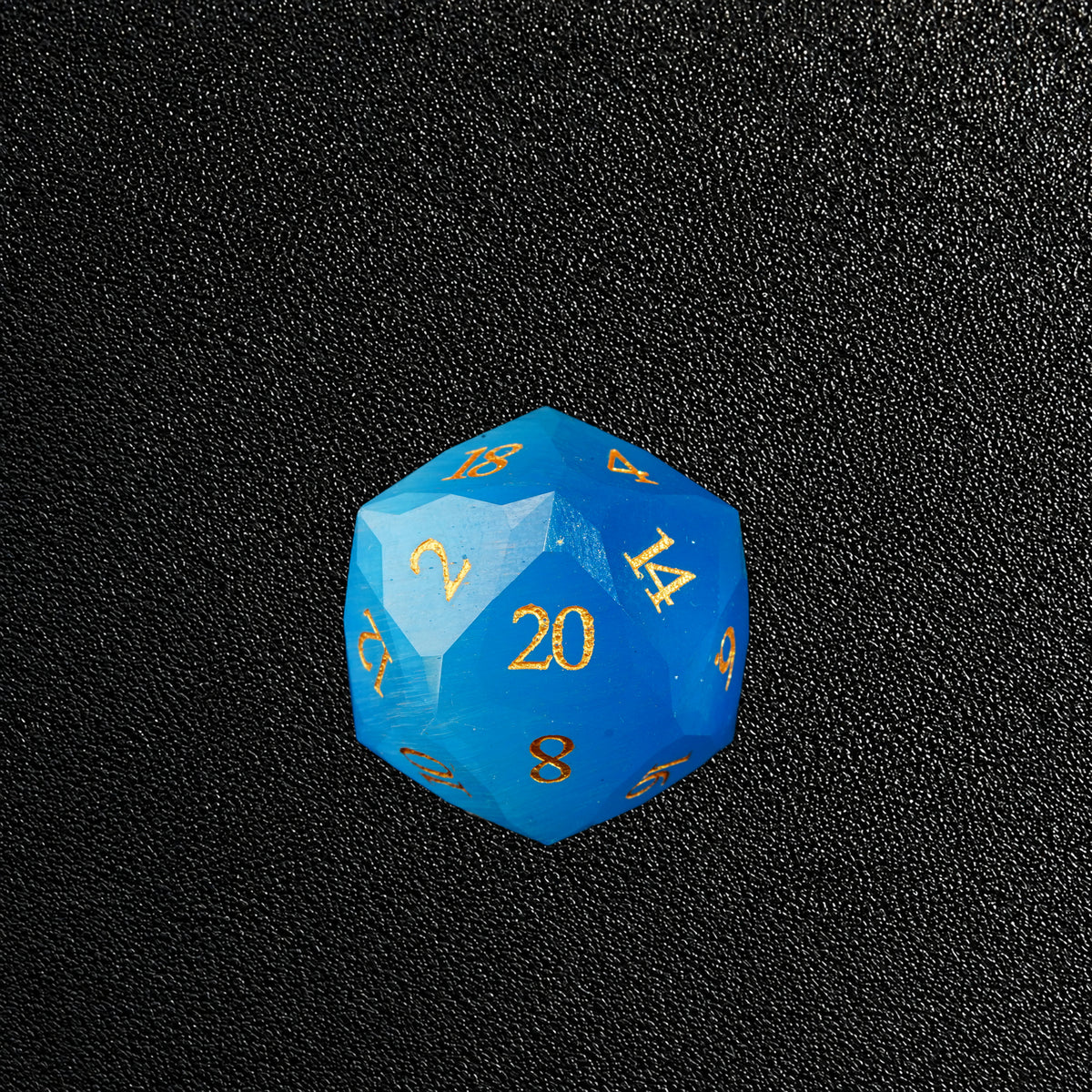 Cobalt Sacred Ward-Gemstone Dice Set – D20 close-up