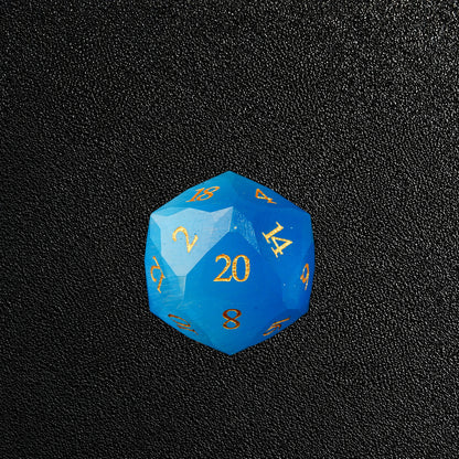 Cobalt Sacred Ward-Gemstone Dice Set – D20 close-up