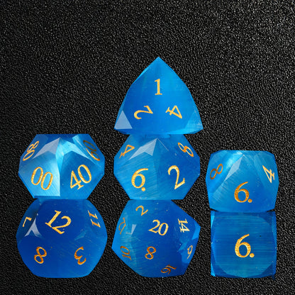 Cobalt Sacred Ward-Gemstone Dice Set – standing polyhedral set