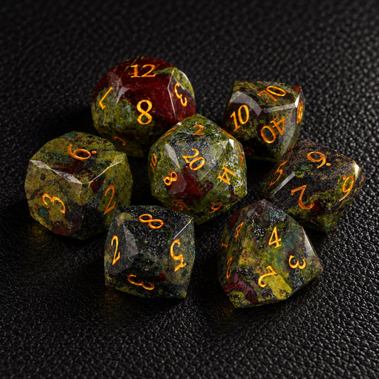 Mystic Ore Forge-Gemstone Dice Set – complete seven-piece set