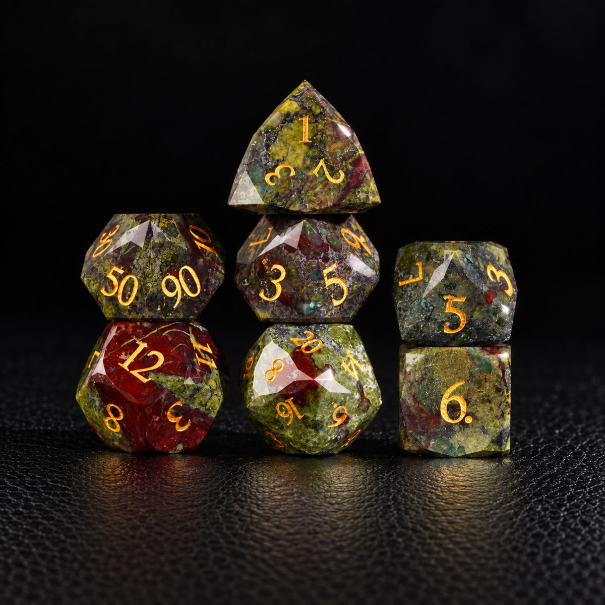 Mystic Ore Forge-Gemstone Dice Set – standing polyhedral set