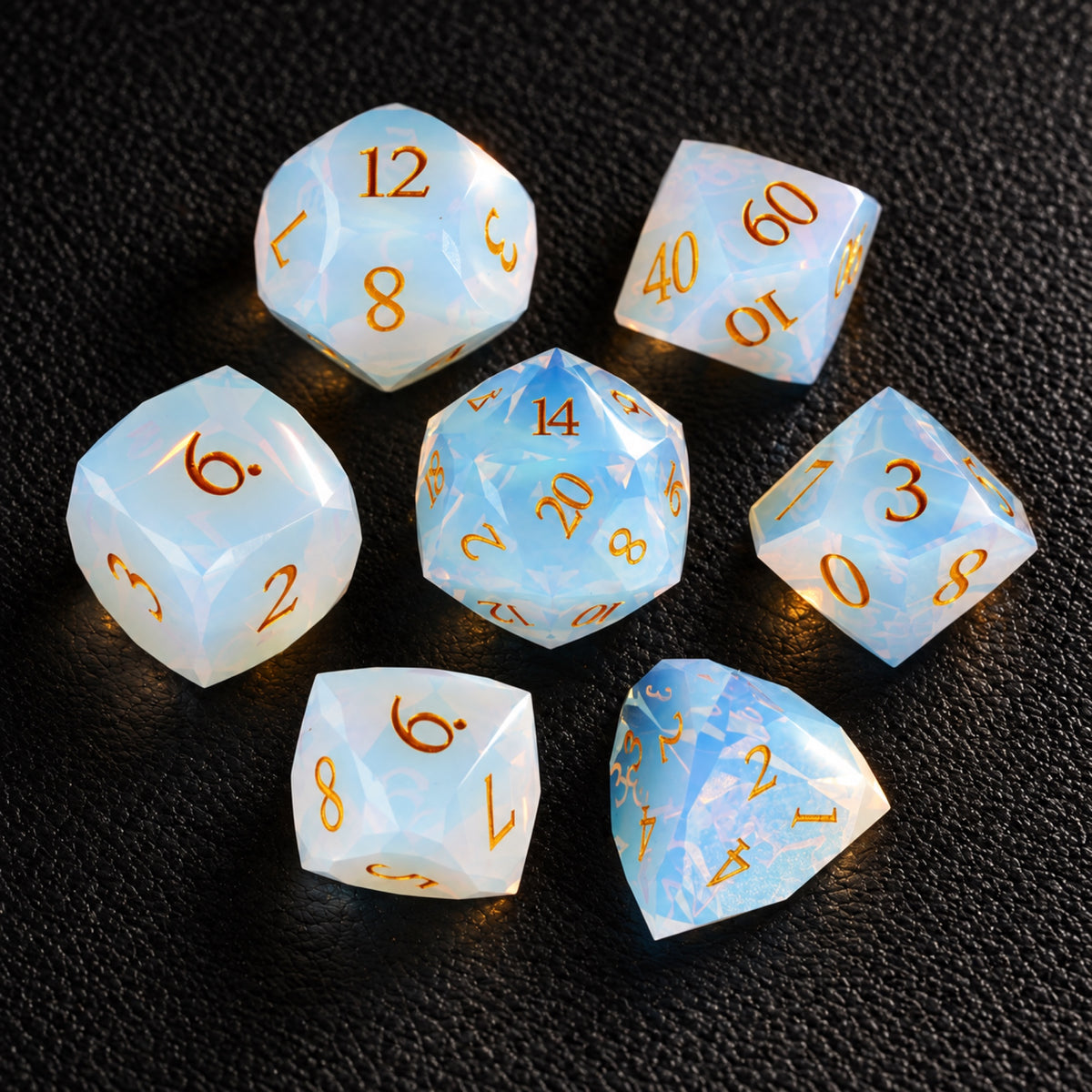 Fey Familiar Gaze-Gemstone Dice Set – complete seven-piece set