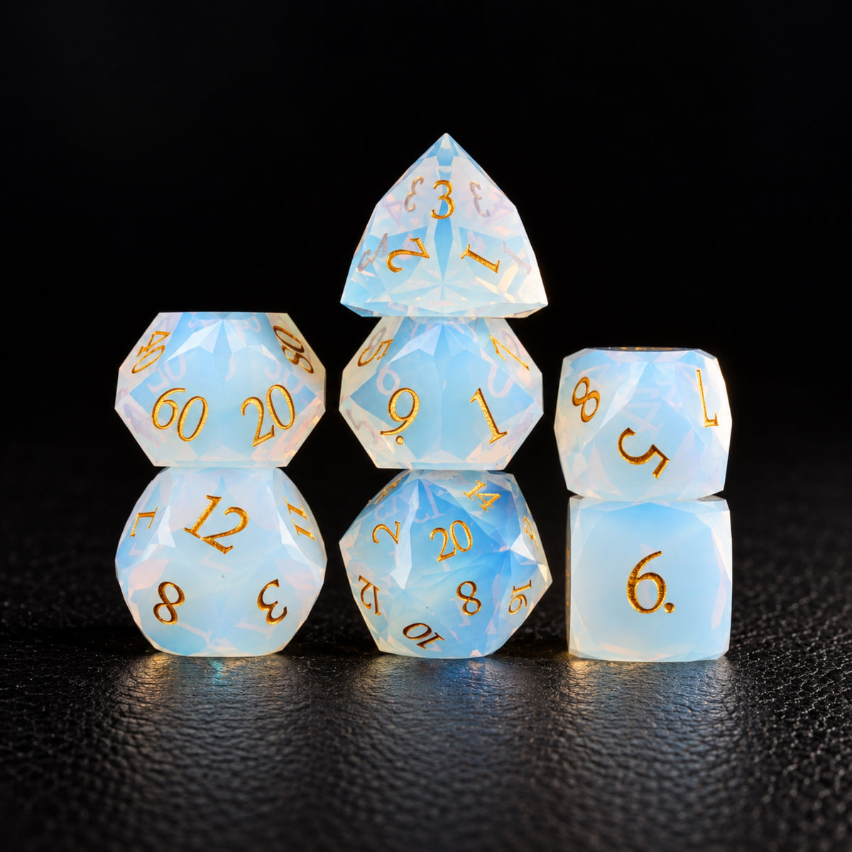 Fey Familiar Gaze-Gemstone Dice Set – standing polyhedral set