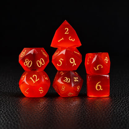 Crimson Shadow Relic-Gemstone Dice Set – standing polyhedral set