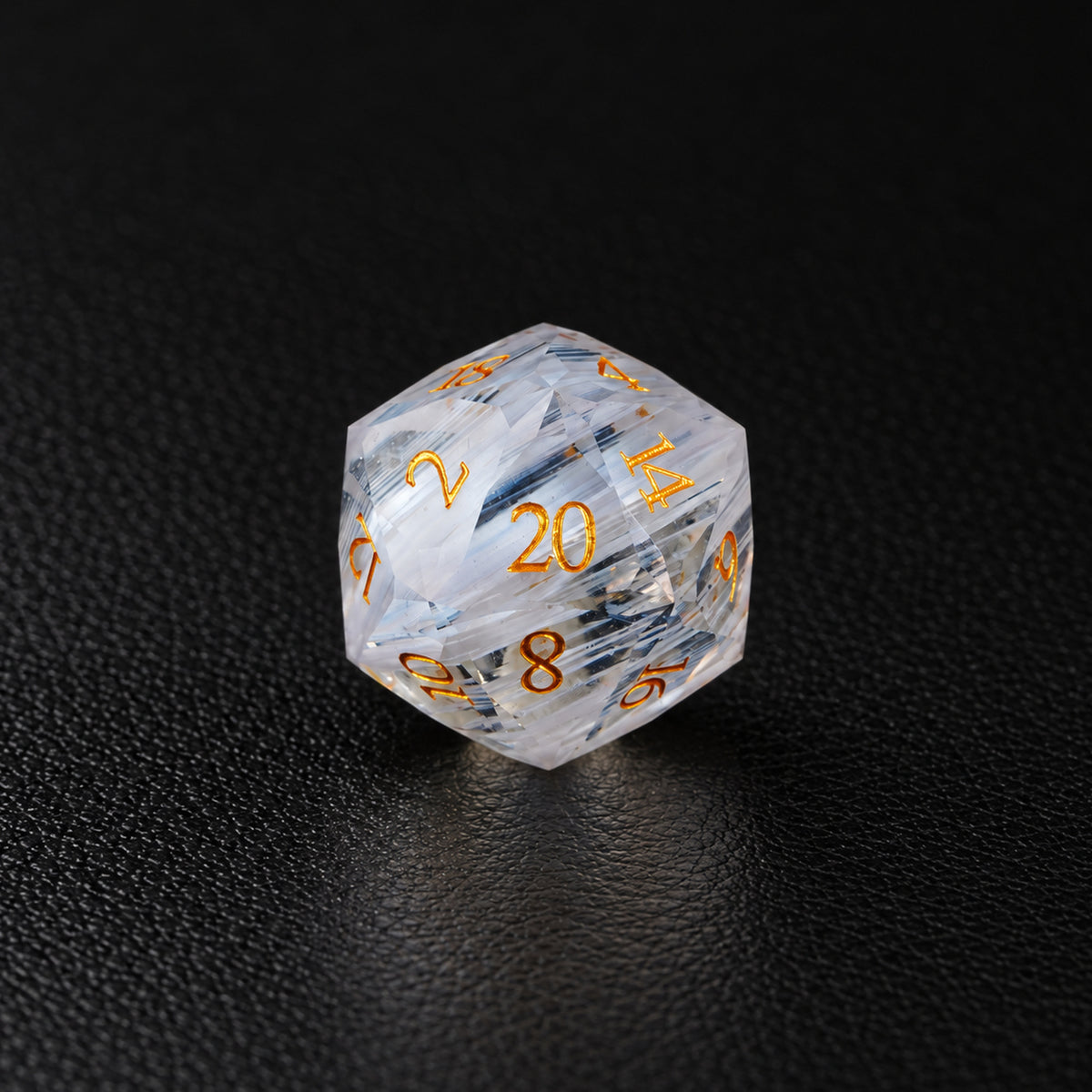 Ivory Aurora Blessing-Gemstone Dice Set – D20 close-up