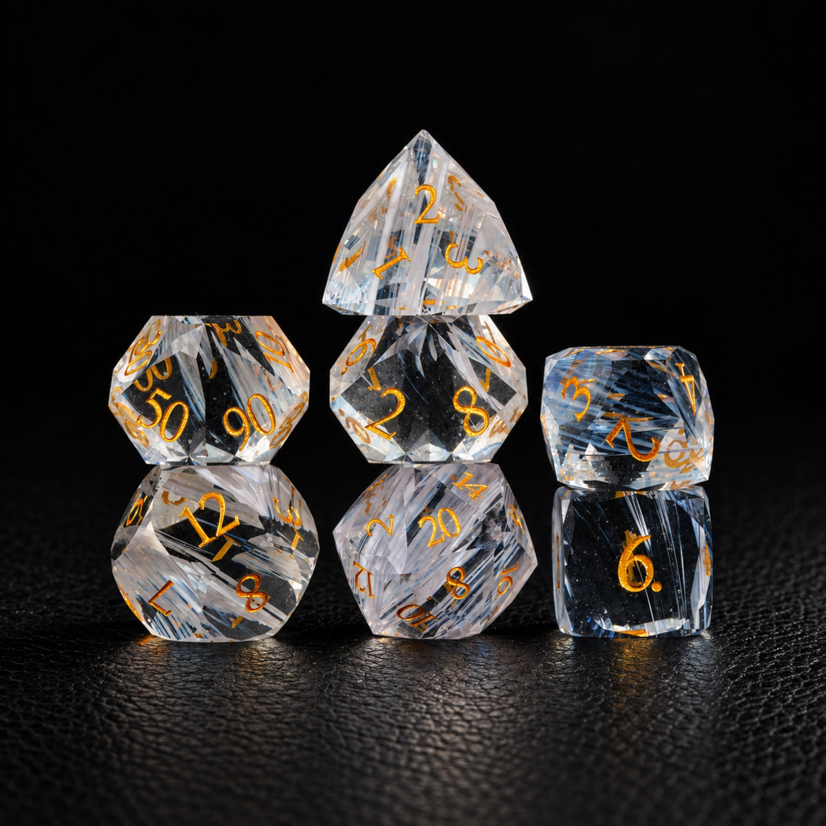 Ivory Aurora Blessing-Gemstone Dice Set – standing polyhedral set