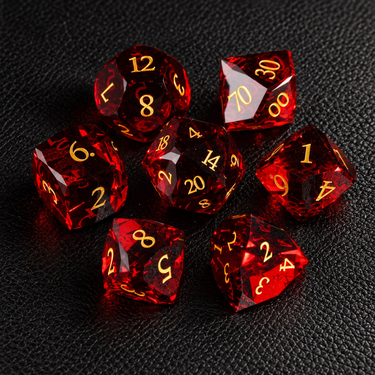 Crimson Diamond Oath-Gemstone Dice Set – complete seven-piece set