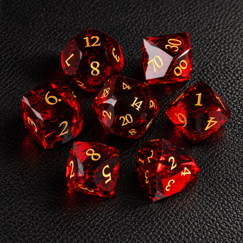 Crimson Diamond Oath-Gemstone Dice Set – complete seven-piece set