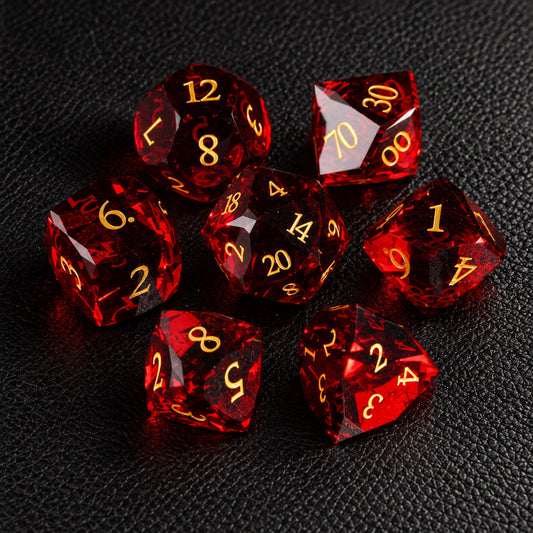 Crimson Diamond Oath-Gemstone Dice Set – complete seven-piece set