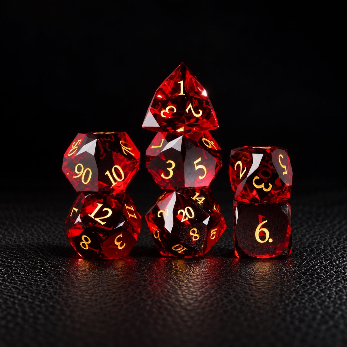 Crimson Diamond Oath-Gemstone Dice Set – standing polyhedral set