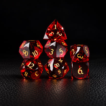 Crimson Diamond Oath-Gemstone Dice Set – standing polyhedral set
