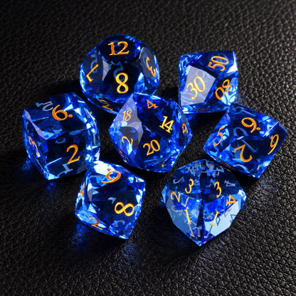 Azure Tide Arcana-Gemstone Dice Set – complete seven-piece set
