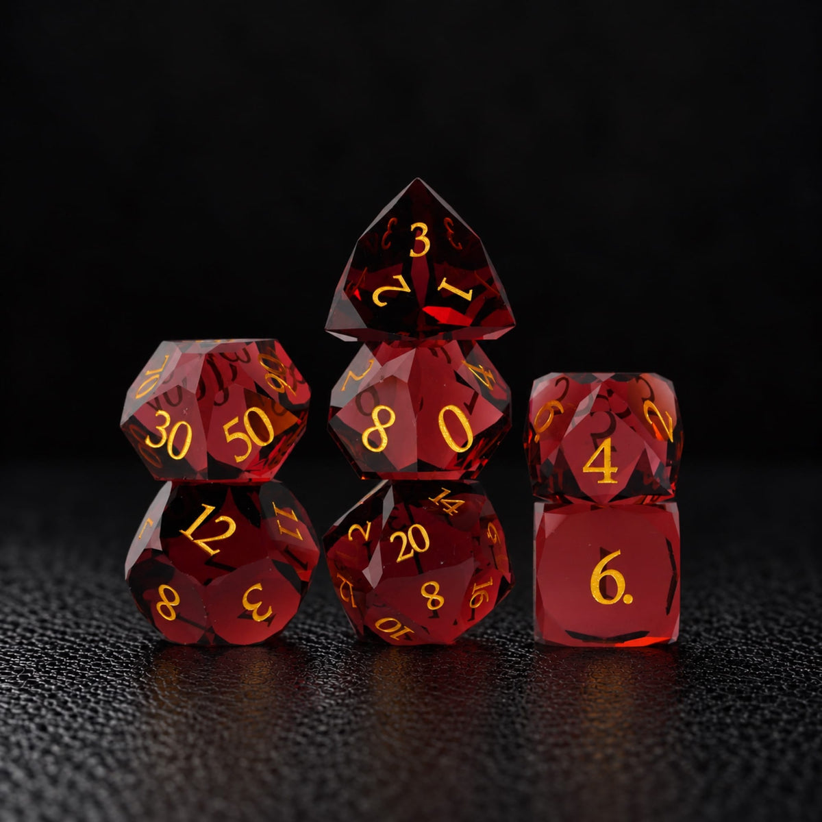 Crimson Ember-Gemstone Dice Set - standing dice set