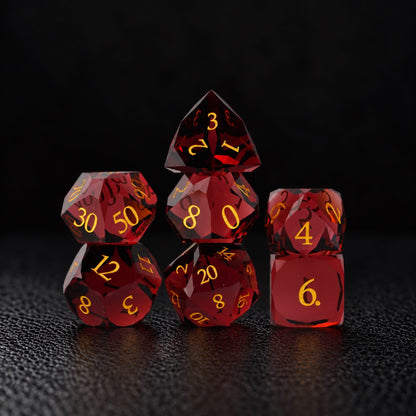 Crimson Ember-Gemstone Dice Set - standing dice set