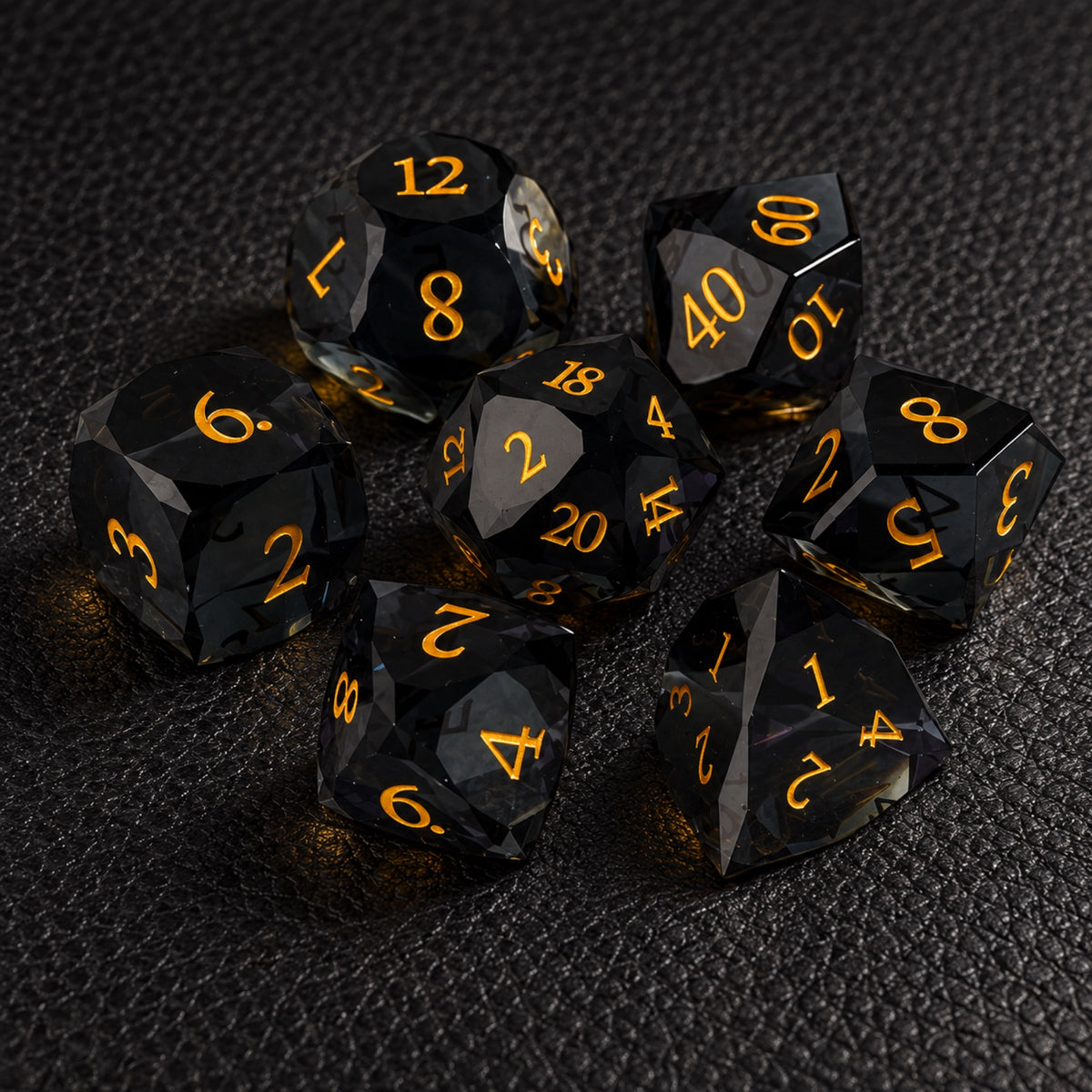Onyx Shadow Throne-Gemstone Dice Set – complete seven-piece set