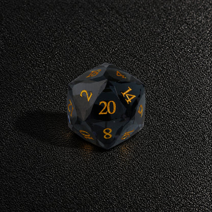 Onyx Shadow Throne-Gemstone Dice Set – D20 close-up
