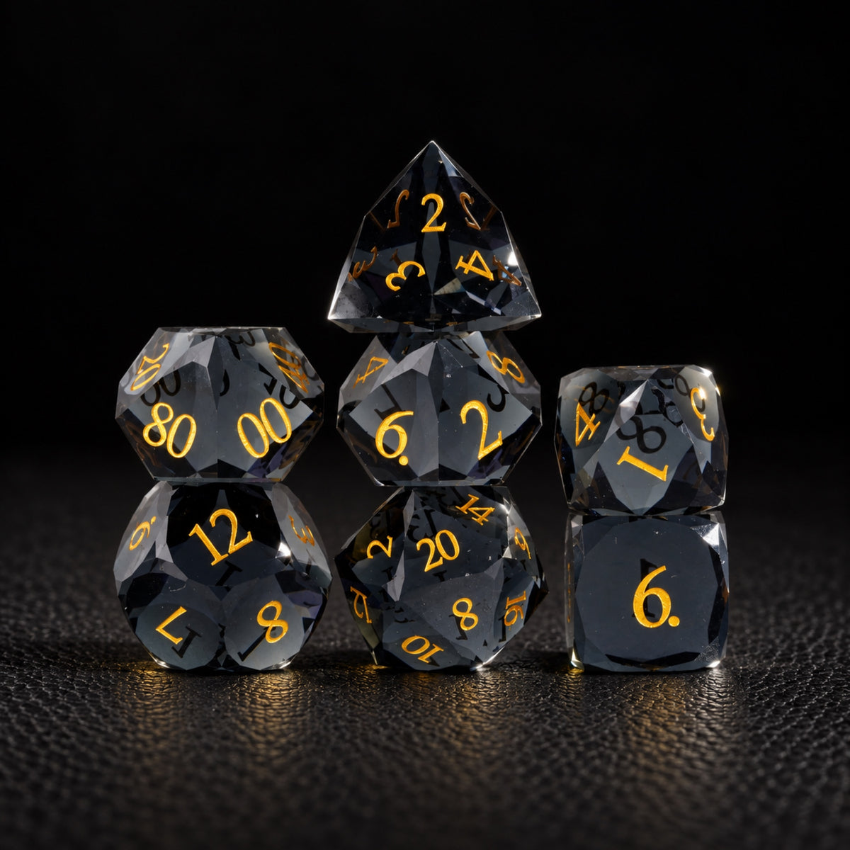 Onyx Shadow Throne-Gemstone Dice Set – standing polyhedral set