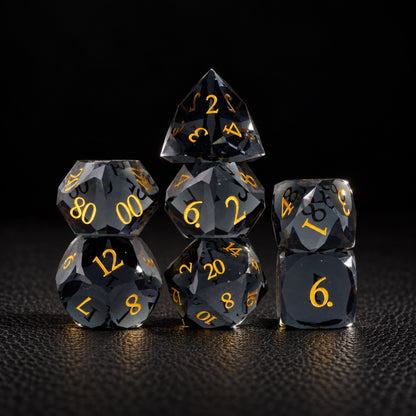 Onyx Shadow Throne-Gemstone Dice Set – standing polyhedral set