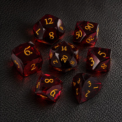 Flameheart Arcane Core-Gemstone Dice Set – complete seven-piece set