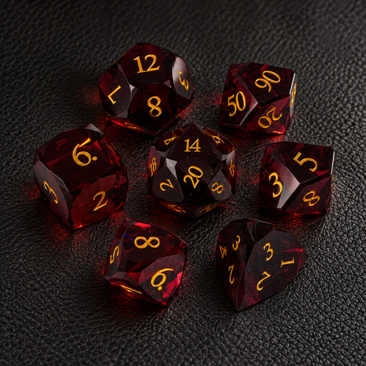 Flameheart Arcane Core-Gemstone Dice Set – complete seven-piece set