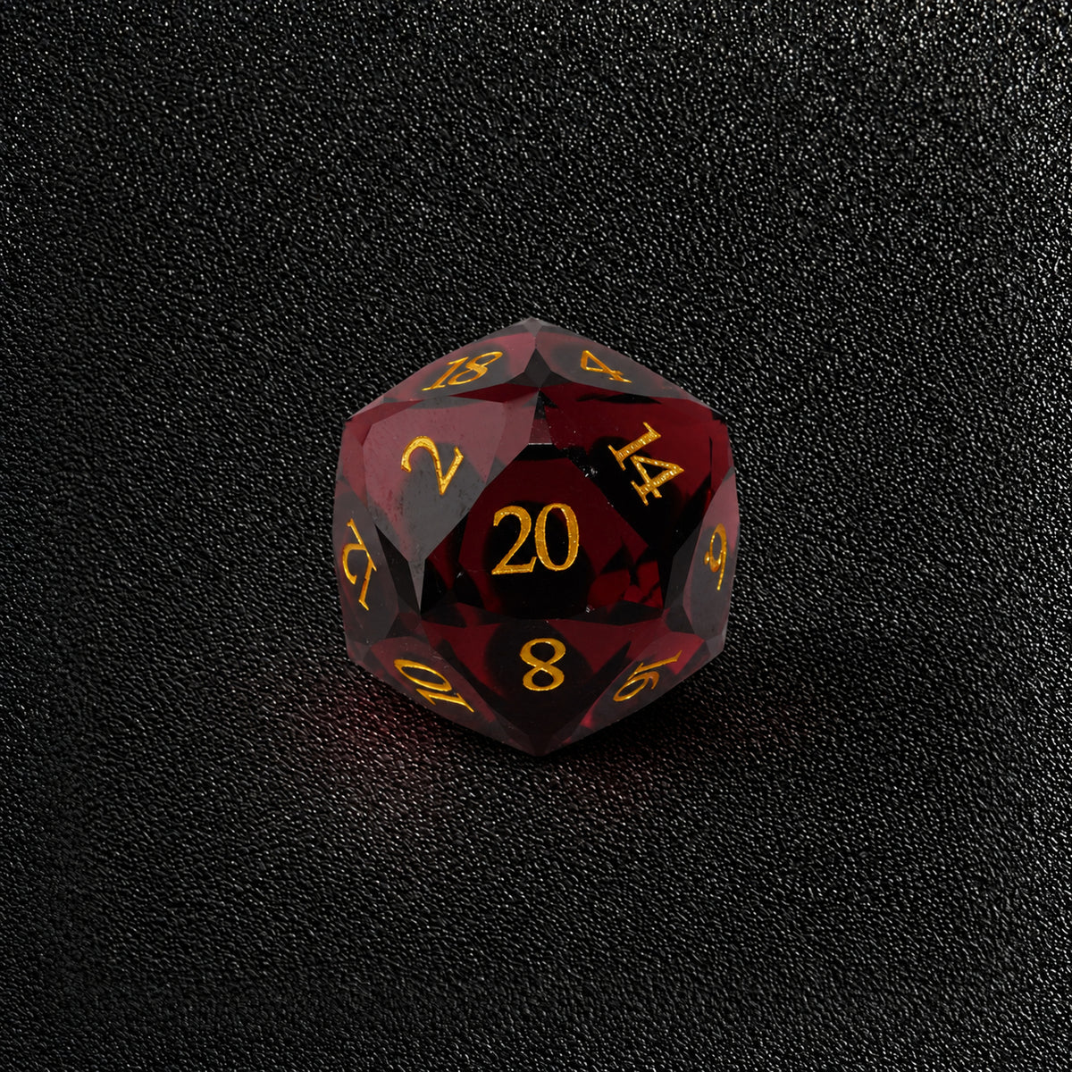 Flameheart Arcane Core-Gemstone Dice Set – D20 close-up