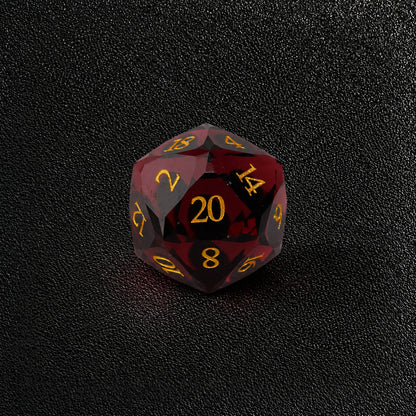 Flameheart Arcane Core-Gemstone Dice Set – D20 close-up