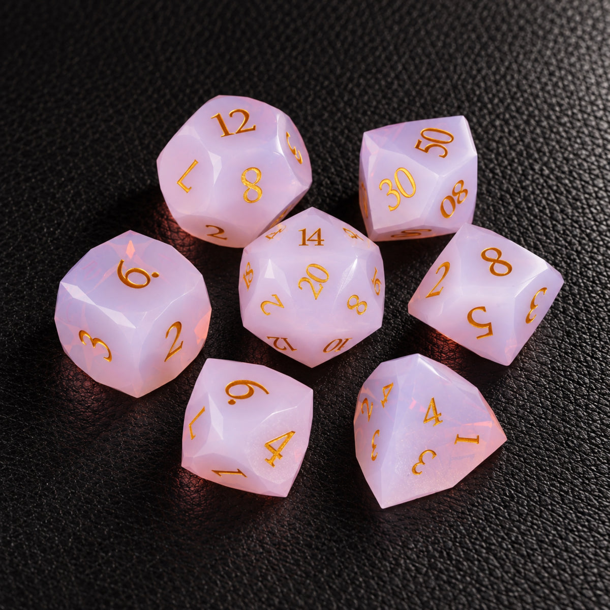 Rose Fey Bloom-Gemstone Dice Set – complete seven-piece set