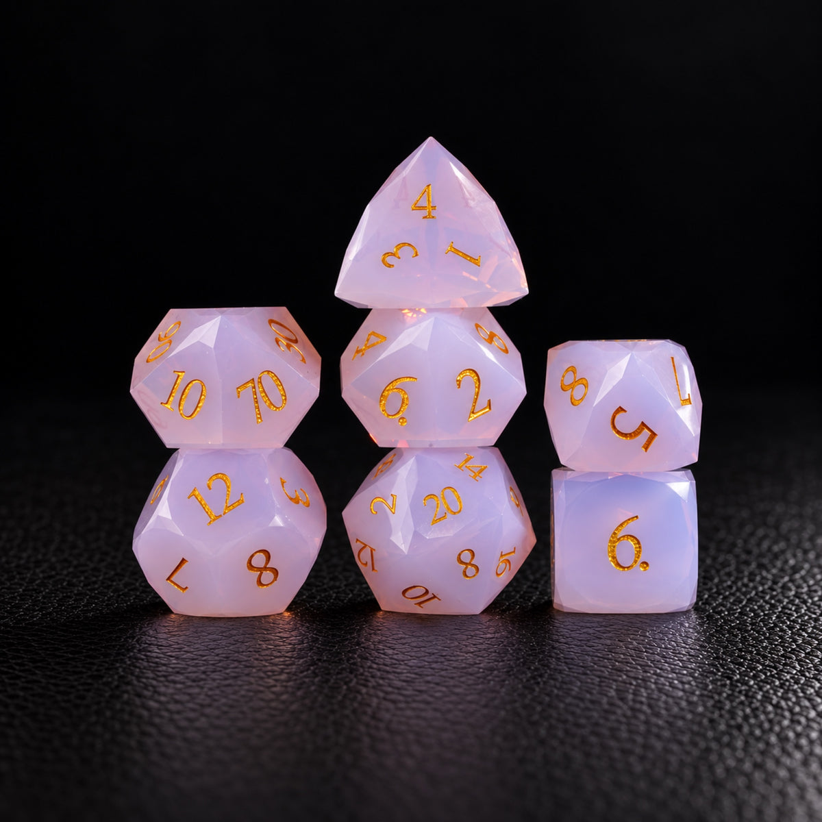 Rose Fey Bloom-Gemstone Dice Set – standing polyhedral set