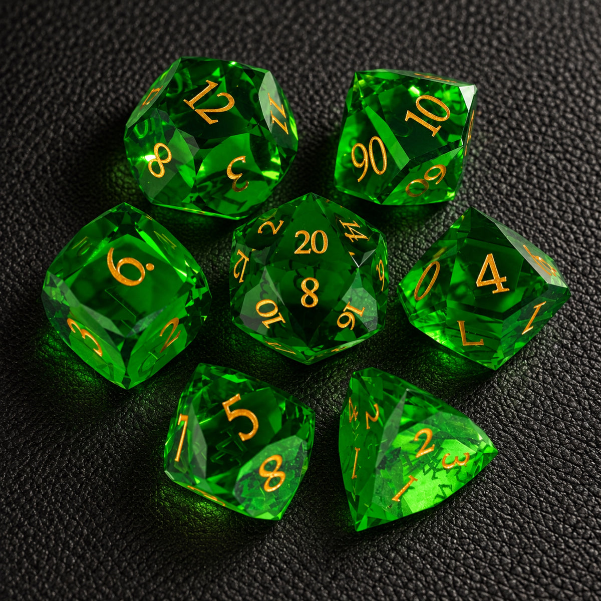 Emerald Mystic Grove-Gemstone Dice Set – complete seven-piece set