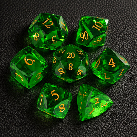 Emerald Mystic Grove-Gemstone Dice Set – complete seven-piece set