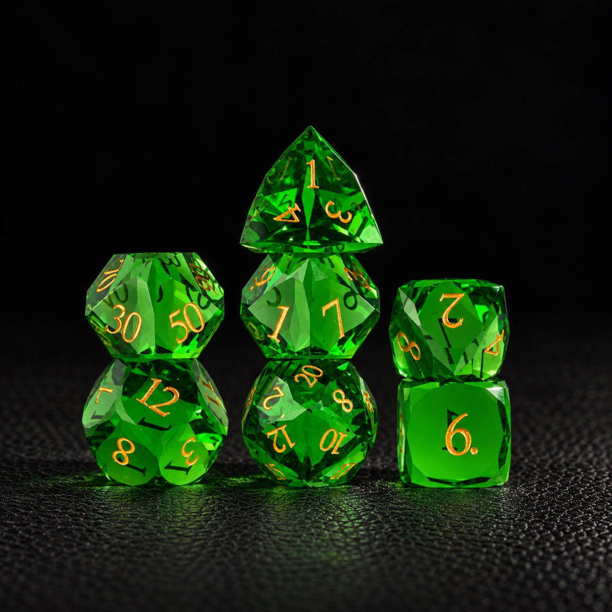 Emerald Mystic Grove-Gemstone Dice Set – standing polyhedral set