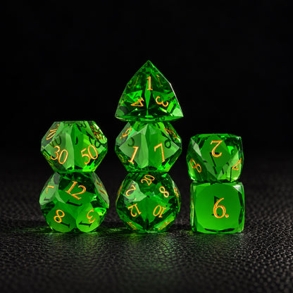 Emerald Mystic Grove-Gemstone Dice Set – standing polyhedral set