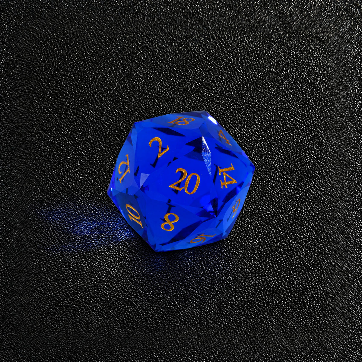 Sapphire Crown Oath-Gemstone Dice Set – D20 close-up