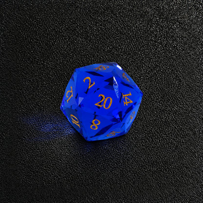 Sapphire Crown Oath-Gemstone Dice Set – D20 close-up