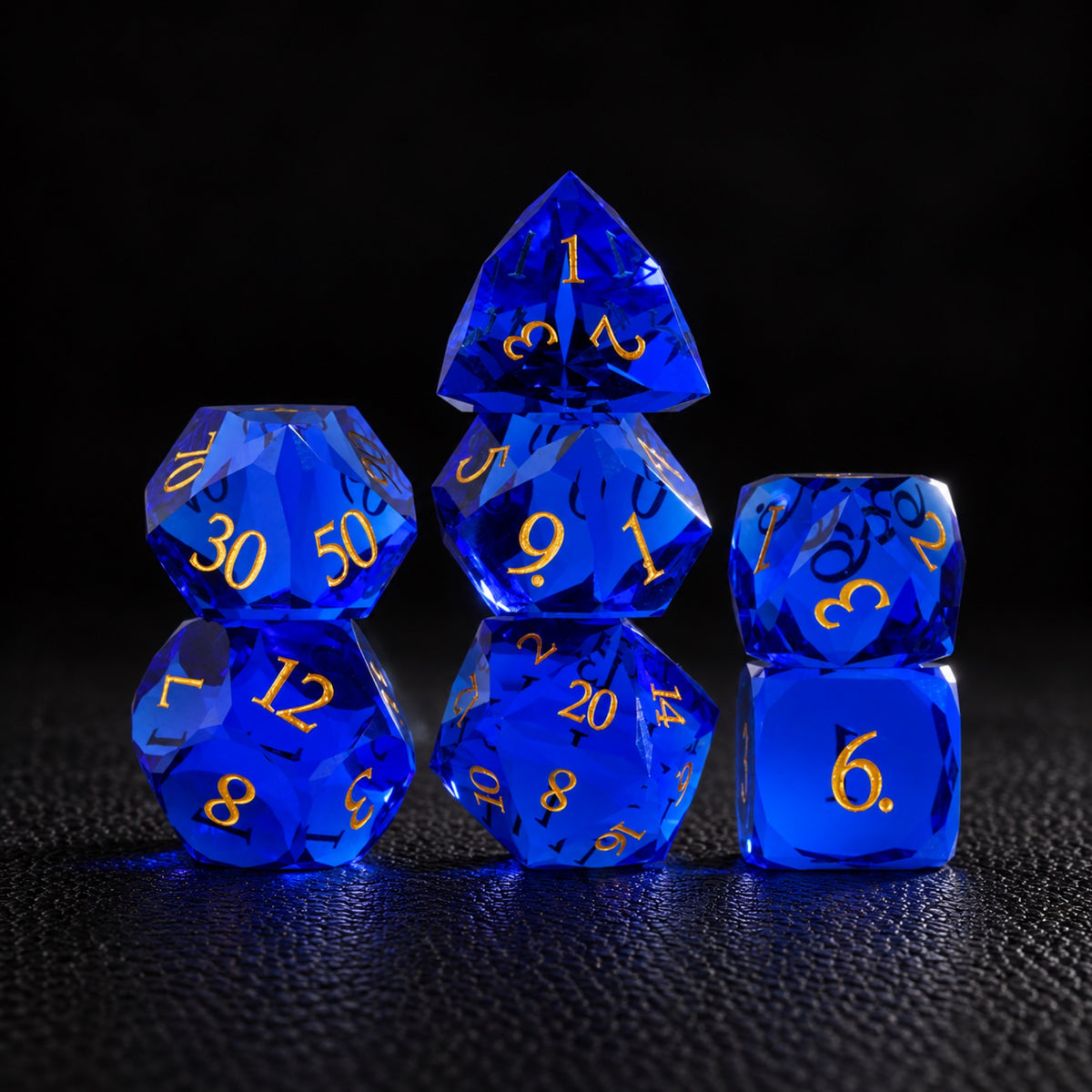 Sapphire Crown Oath-Gemstone Dice Set – standing polyhedral set