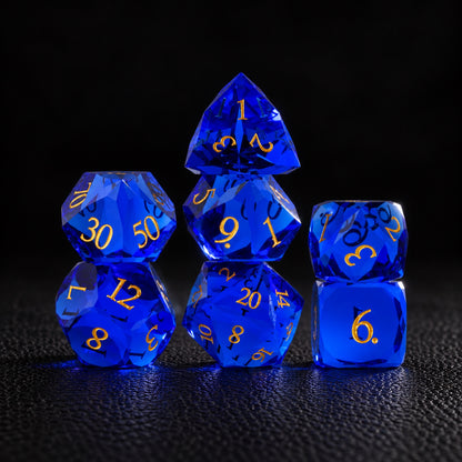 Sapphire Crown Oath-Gemstone Dice Set – standing polyhedral set