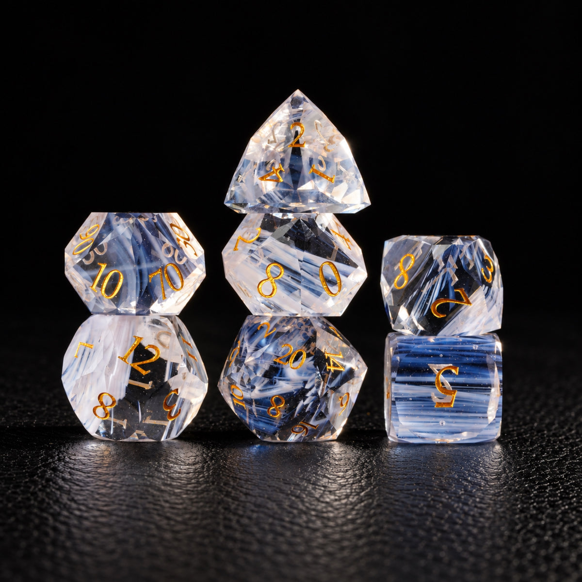 Aurora Fey Whisper-Gemstone Dice Set – standing polyhedral set