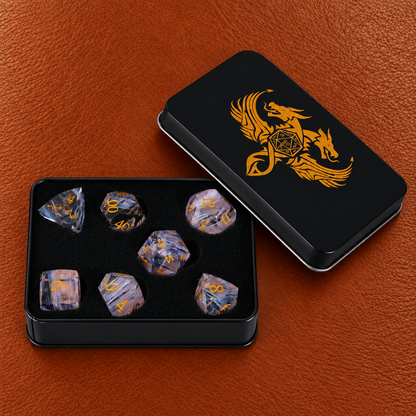 Aurora Fey Whisper-Gemstone Dice Set – GELOHO gift packaging on cognac leather
